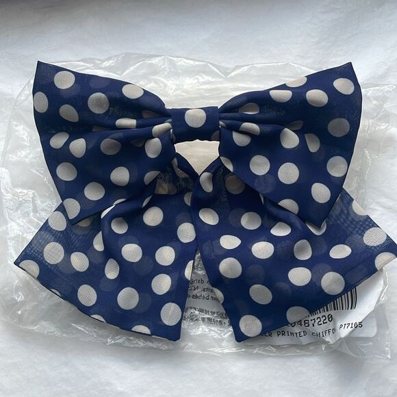 ❤️J. Crew Navy Chiffon Polka Dot Hair Bow - Picture 4 of 5